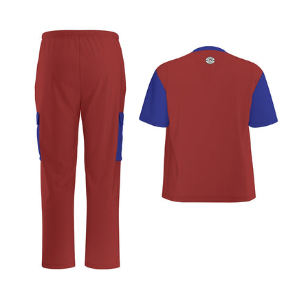 Unisex Scrub Set Birdseye Blue and Red