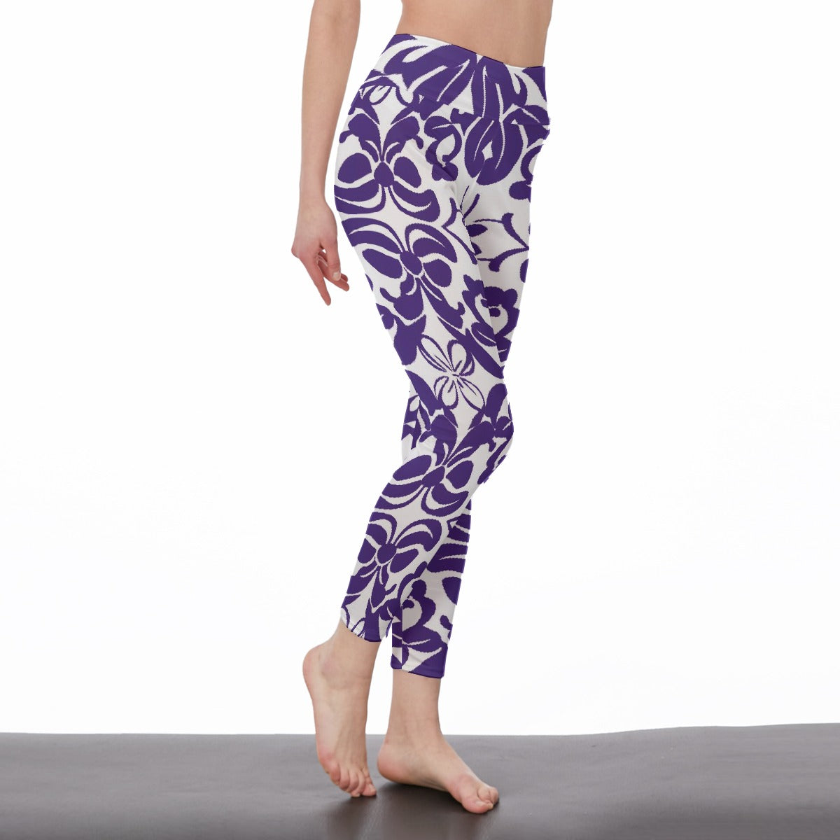 Women's High Waist Leggings | Side Stitch Closure "Purple and White"