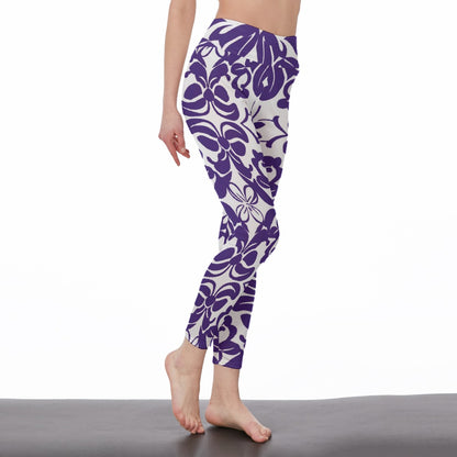 Women's High Waist Leggings | Side Stitch Closure "Purple and White"