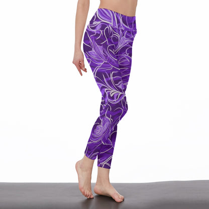 Women's High Waist Leggings | Side Stitch Closure "Purple Flowers"