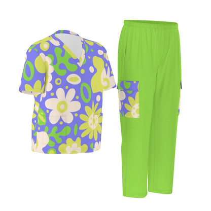 Unisex Scrub Set Birdseye Green Flowers