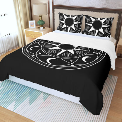 Three Piece Duvet Bedding Set Black and White Medallion