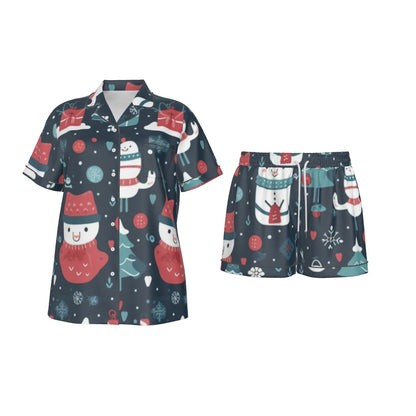 Holiday  Women's Imitation Silk Pajama Set With Short Sleeve