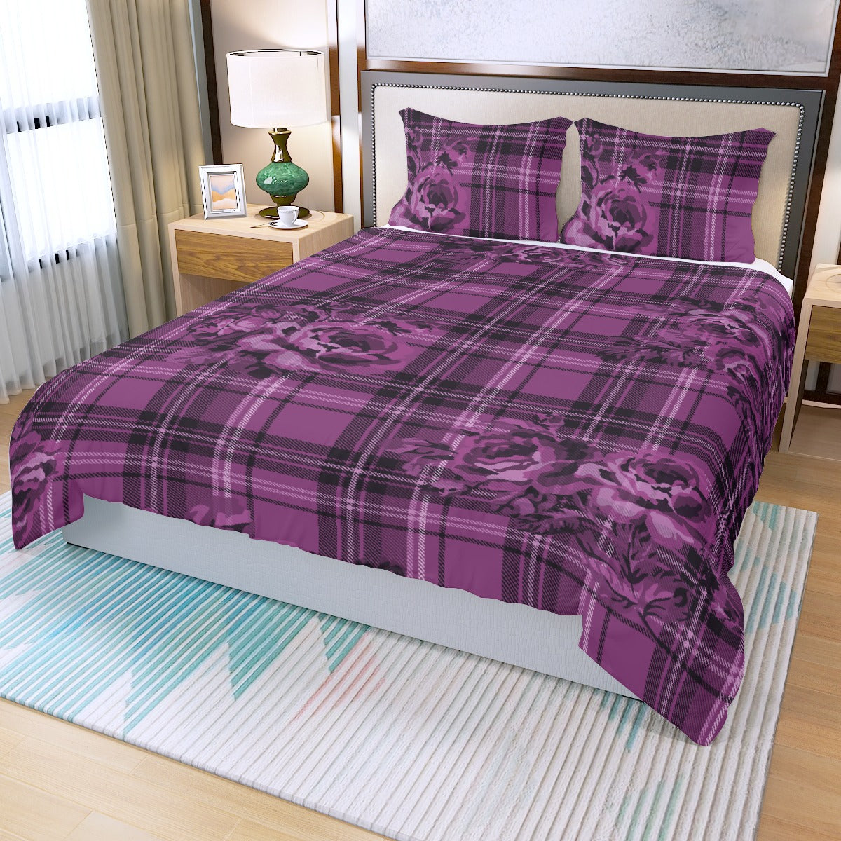 Three Piece Duvet Bedding Set Purple