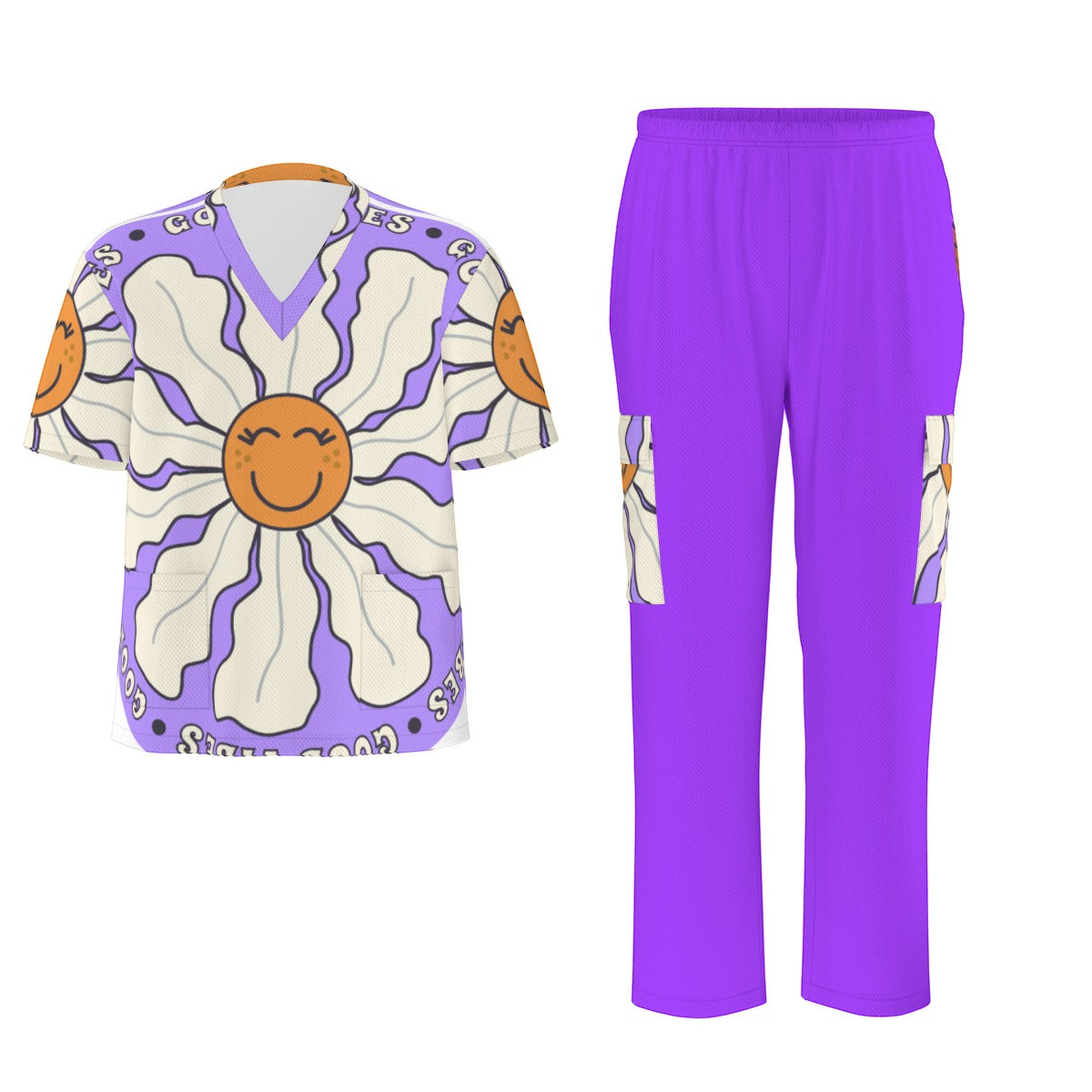 Unisex Scrub Set Purple Flowers