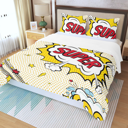 Three Piece Duvet Bedding Set Super Hero Words