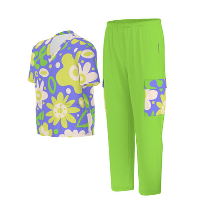 Unisex Scrub Set Birdseye Green Flowers