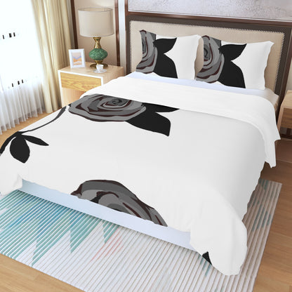 Three Piece Duvet Bedding Set Black Rose