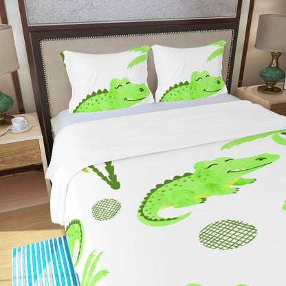 Three Piece Duvet Bedding Set Sleeping Alligator