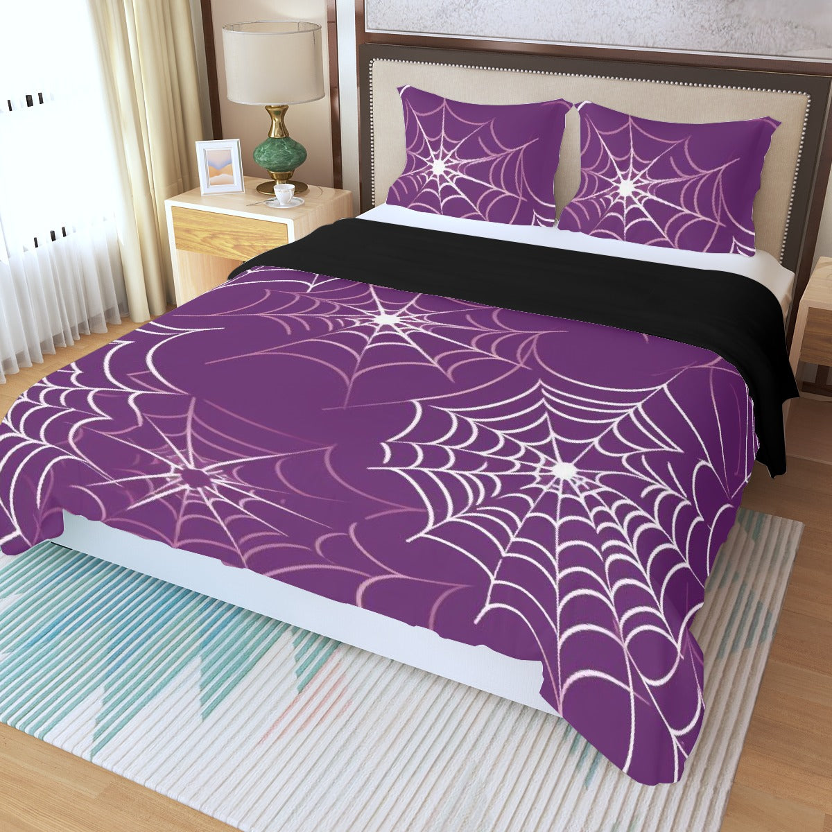 Three Piece Duvet Bedding Set Purple Web