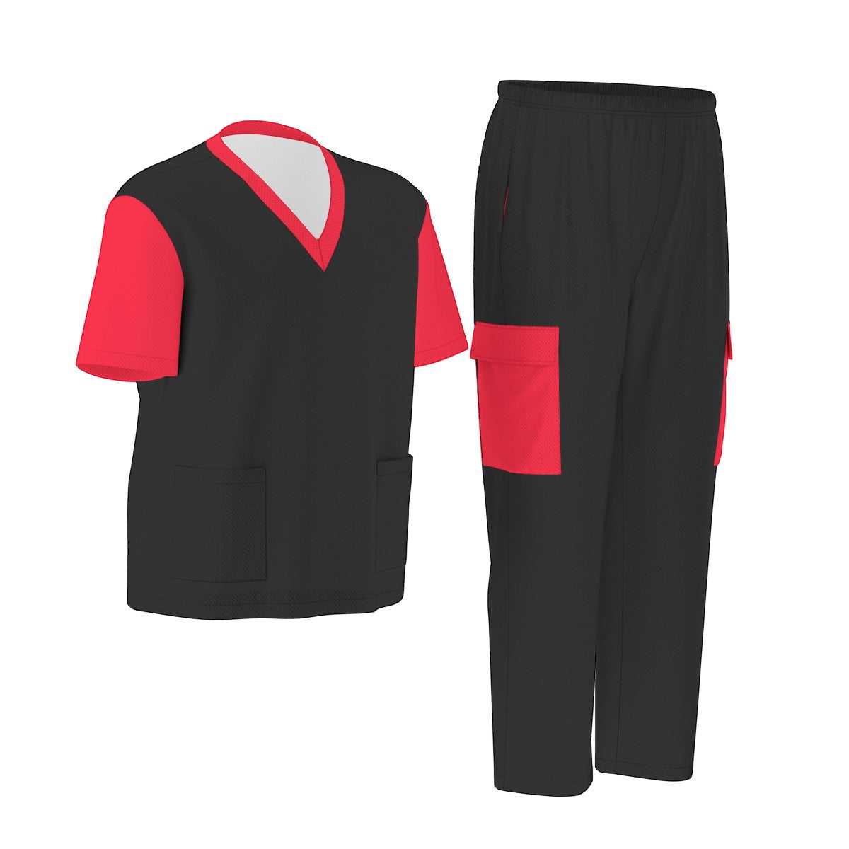 Unisex Scrub Set Birdseye Black and Red