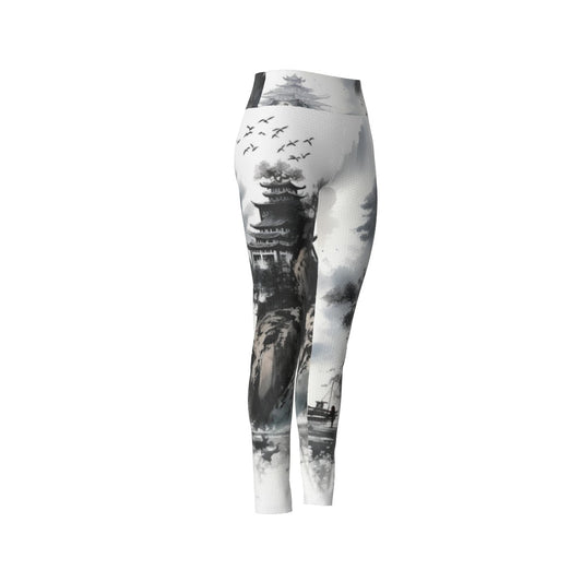 Women's High Waist Leggings | Side Stitch Closure "Black and White"