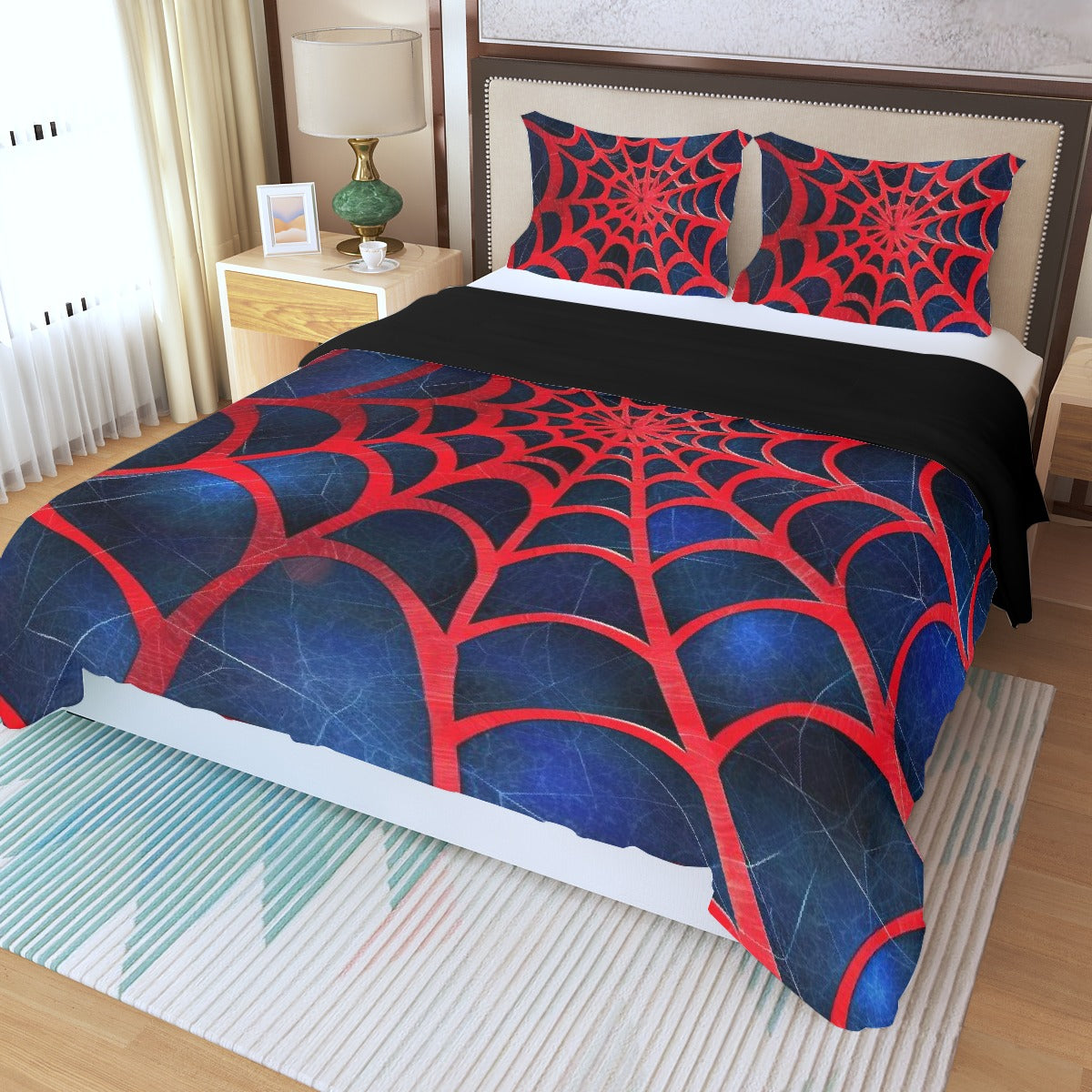 Three Piece Duvet Bedding Set Red Spider Web