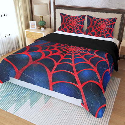 Three Piece Duvet Bedding Set Red Spider Web