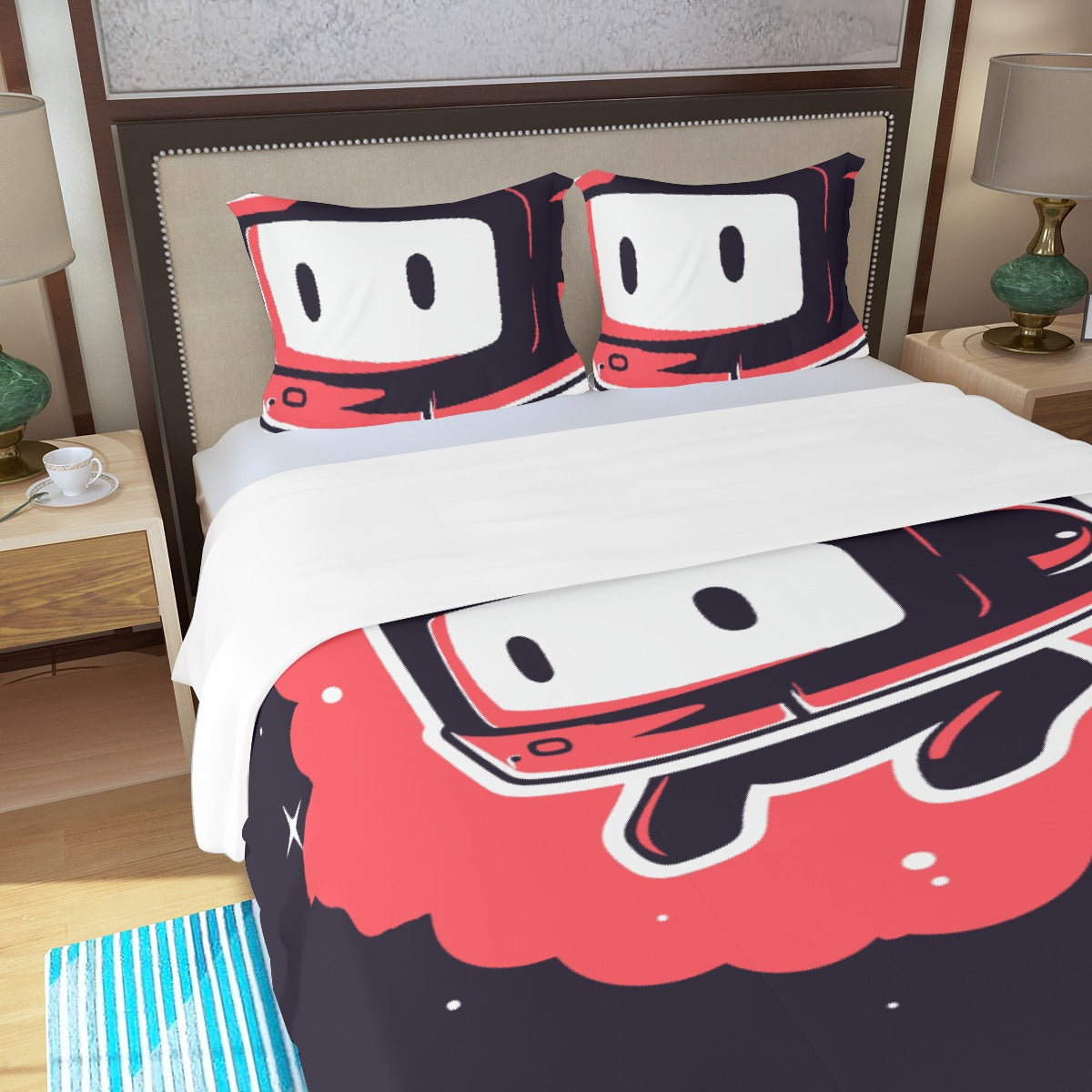 Three Piece Duvet Bedding Set Red Robot