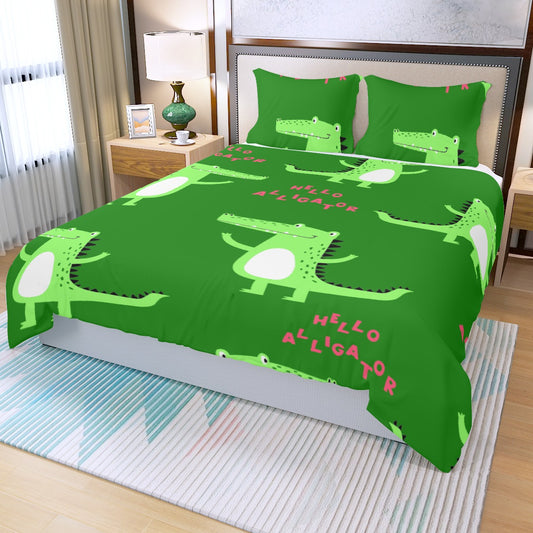 Three Piece Duvet Bedding Set Alligators