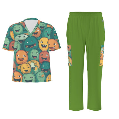 Unisex Scrub Set Birdseye Green and Faces