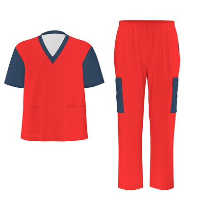 Unisex Scrub Set Birdseye Red and Blue