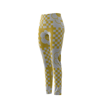 Women's High Waist Leggings | Side Stitch Closure "Yellow Flowers"