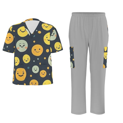 Unisex Scrub Set Birdseye Gray and Faces