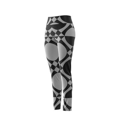 Women's High Waist Leggings | Side Stitch Closure "Black and White Shapes"