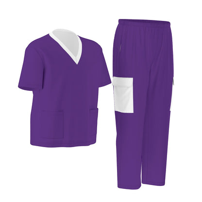 Unisex Scrub Set Birdseye Purple and White