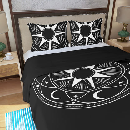 Three Piece Duvet Bedding Set Black and White Medallion