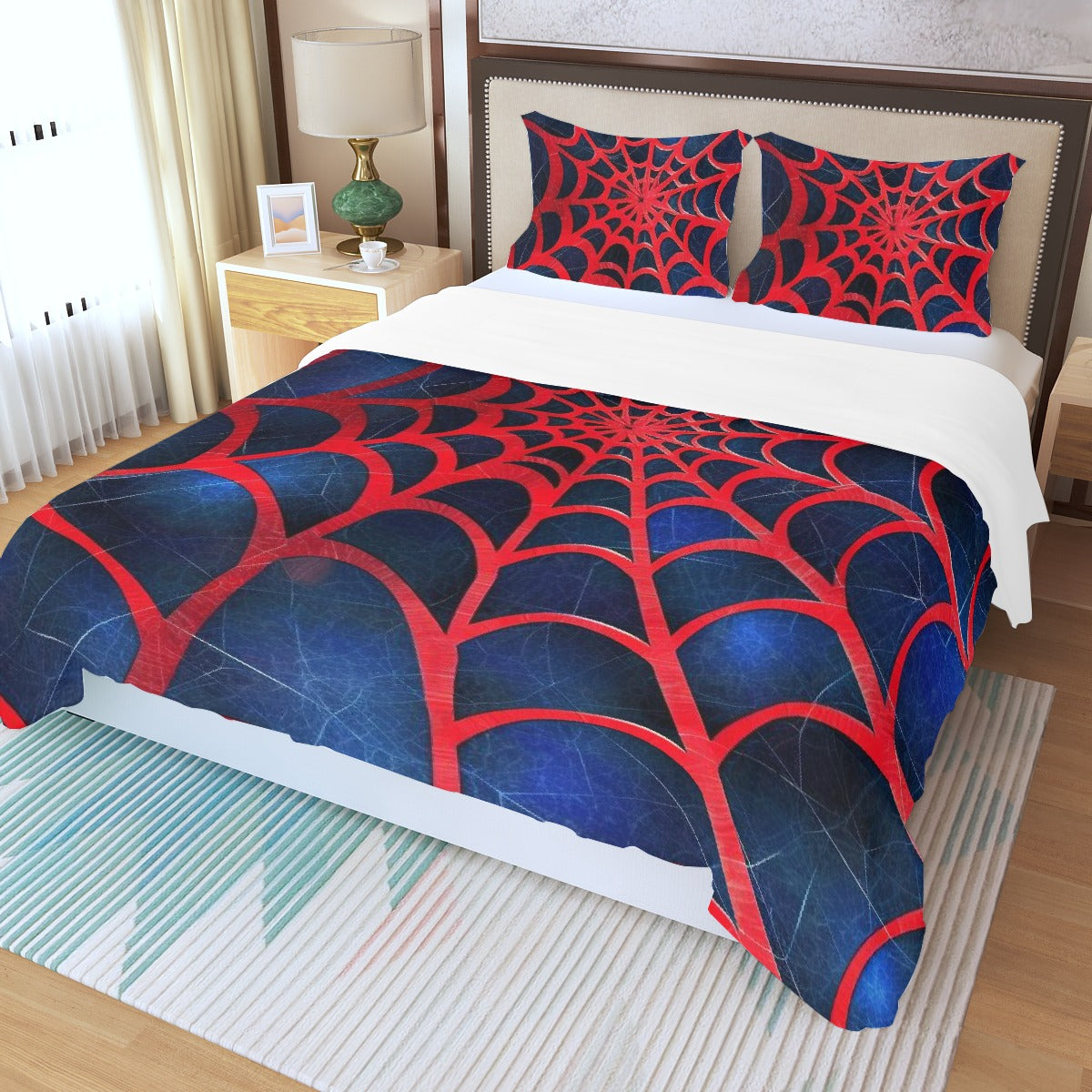 Three Piece Duvet Bedding Set Red Spider Web