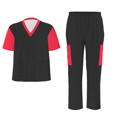 Unisex Scrub Set Birdseye Black and Red