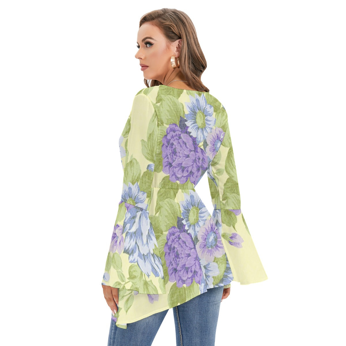 Women's V-neck Blouse With Flared Sleeves