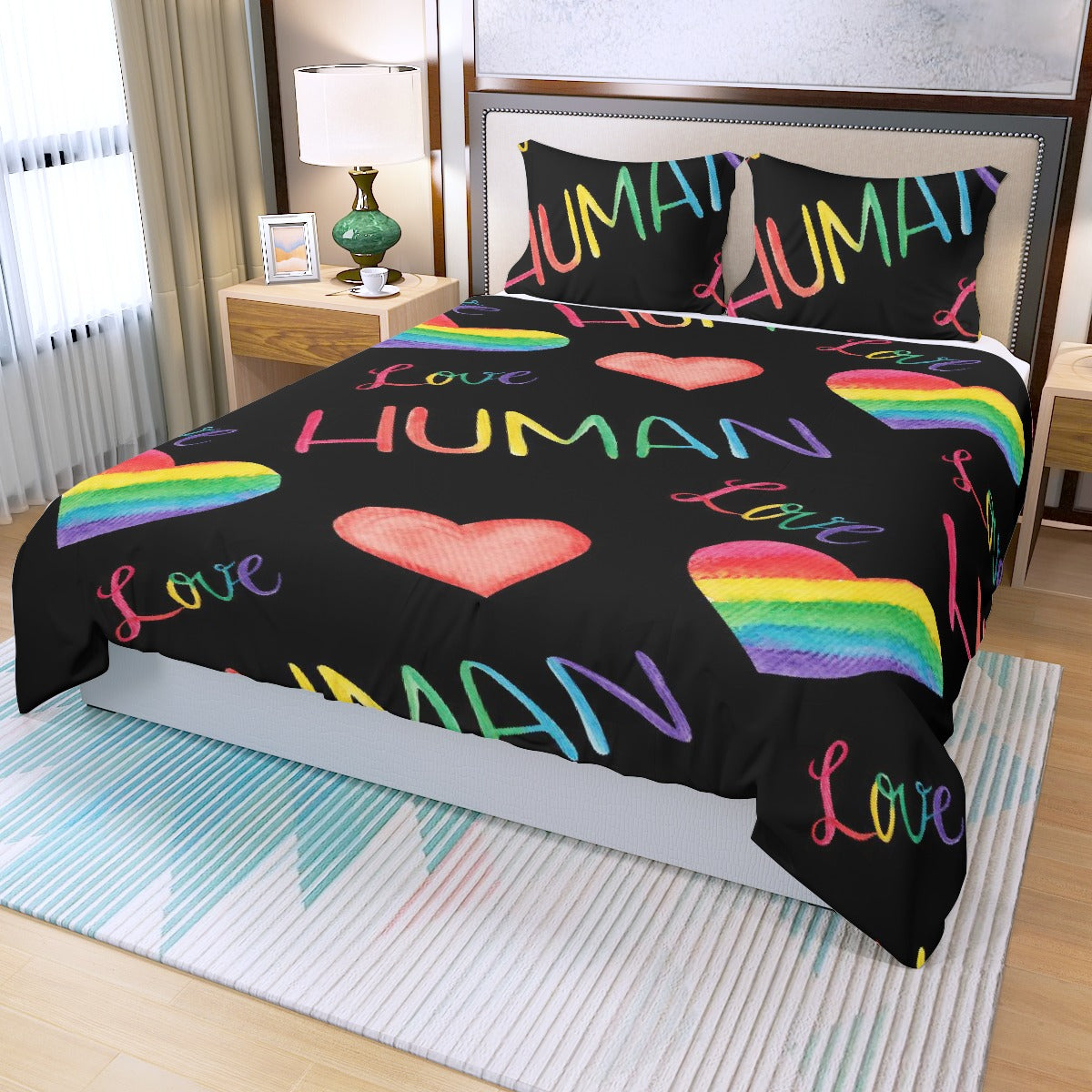 Three Piece Duvet Bedding Set Human Love