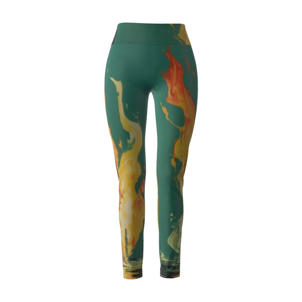 Women's High Waist Leggings | Side Stitch Closure "Green and Yellow"