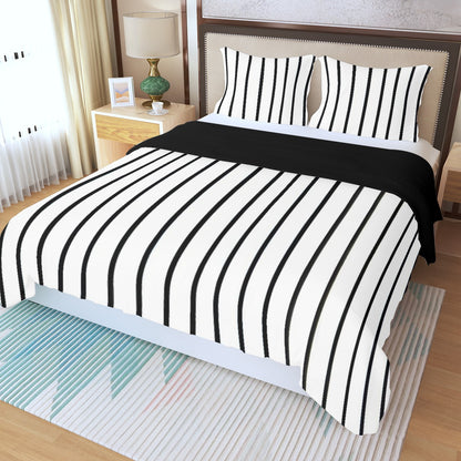 Three Piece Duvet Bedding Set White and Black Lines