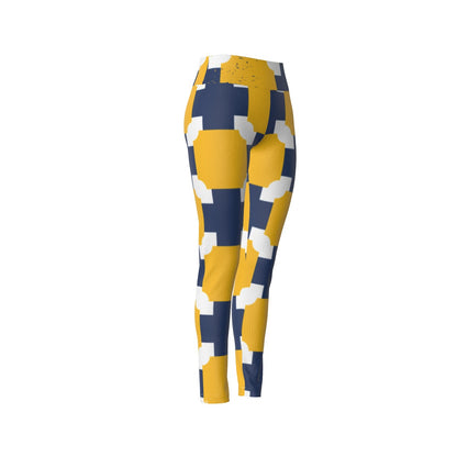 Women's High Waist Leggings | Side Stitch Closure "Blue and Yellow"