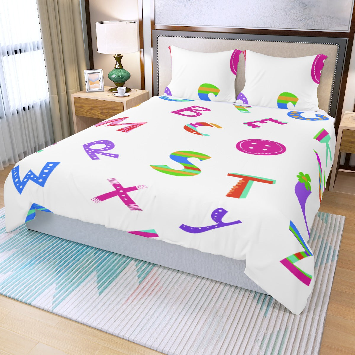 Three Piece Duvet Bedding Set Alphabet in Color