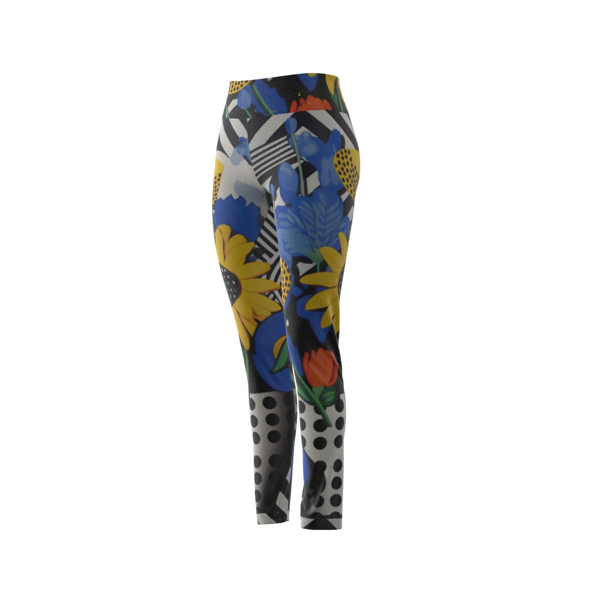 Women's High Waist Leggings | Side Stitch Closure Leggings "Sun Flowers"