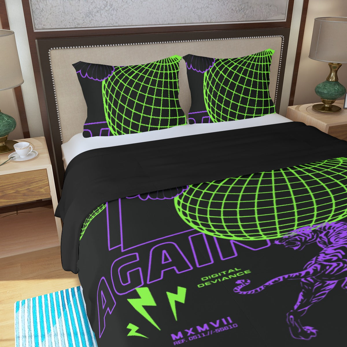 Three Piece Duvet Bedding Set Green and Purple