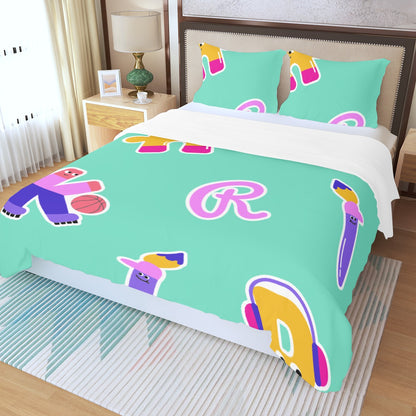 Three Piece Duvet Bedding Set Letters in Color