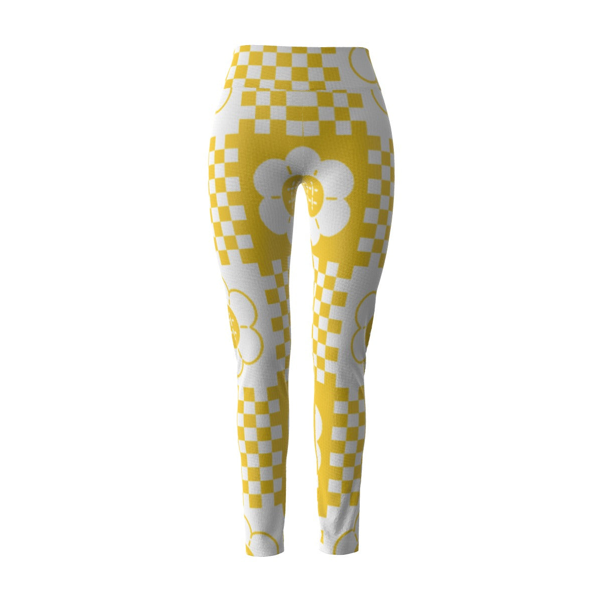 Women's High Waist Leggings | Side Stitch Closure "Yellow Flowers"