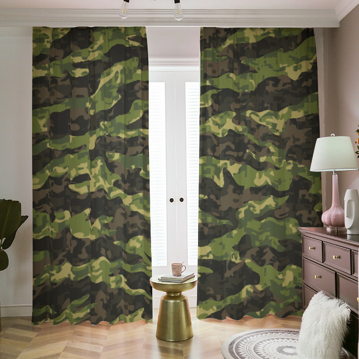 Blackout Curtains with Hooks Dark Camo