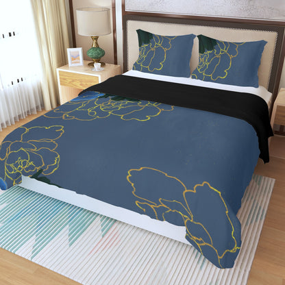 Three Piece Duvet Bedding Set Blue, yellow and Black