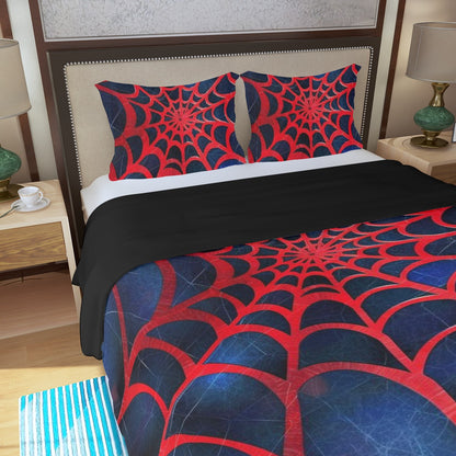 Three Piece Duvet Bedding Set Red Spider Web