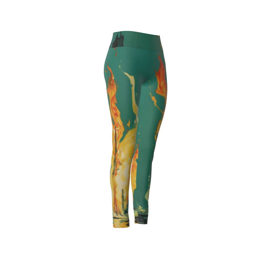 Women's High Waist Leggings | Side Stitch Closure "Green and Yellow"