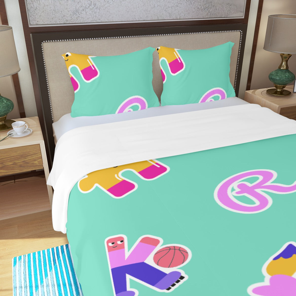 Three Piece Duvet Bedding Set Letters in Color