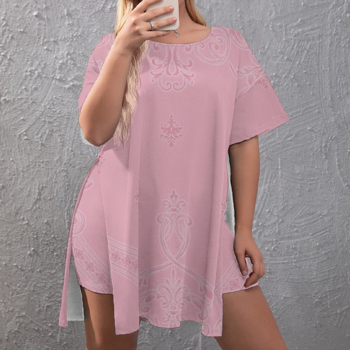 Women's Drop-Shoulder T-Shirt with Side Split and Shorts (Plus Size)