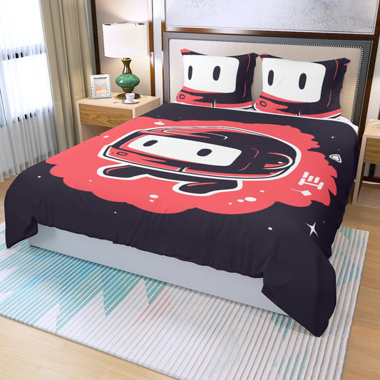 Three Piece Duvet Bedding Set Red Robot