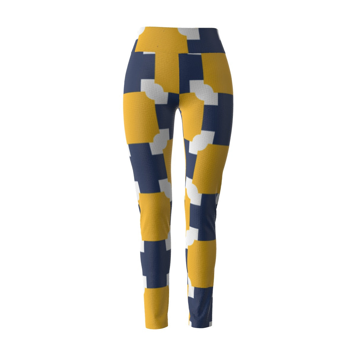 Women's High Waist Leggings | Side Stitch Closure "Blue and Yellow"