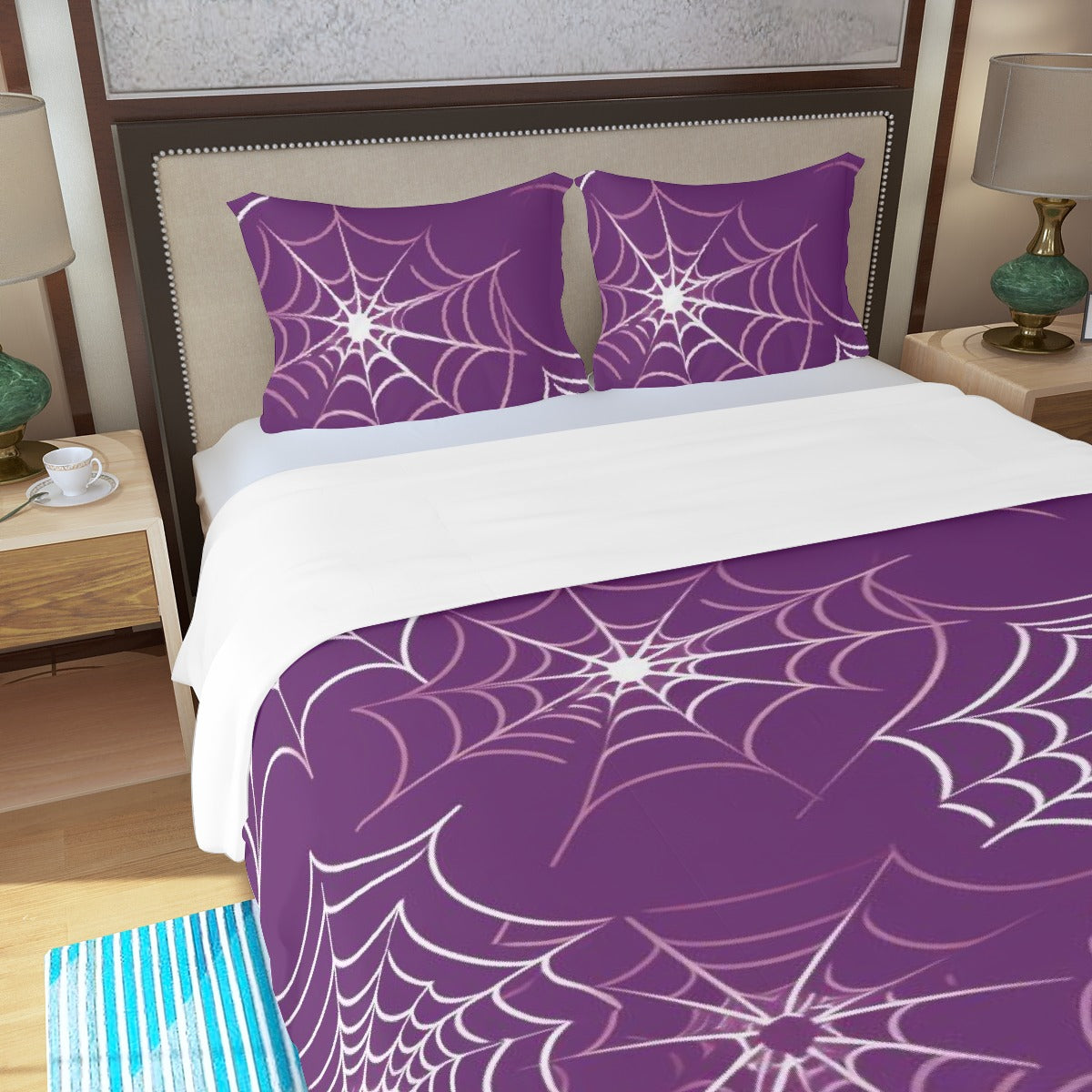 Three Piece Duvet Bedding Set Purple Web