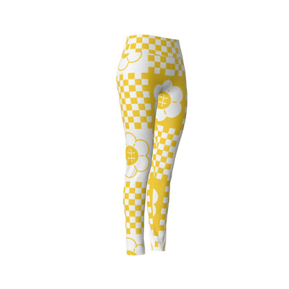 Women's High Waist Leggings | Side Stitch Closure "Yellow Flowers"