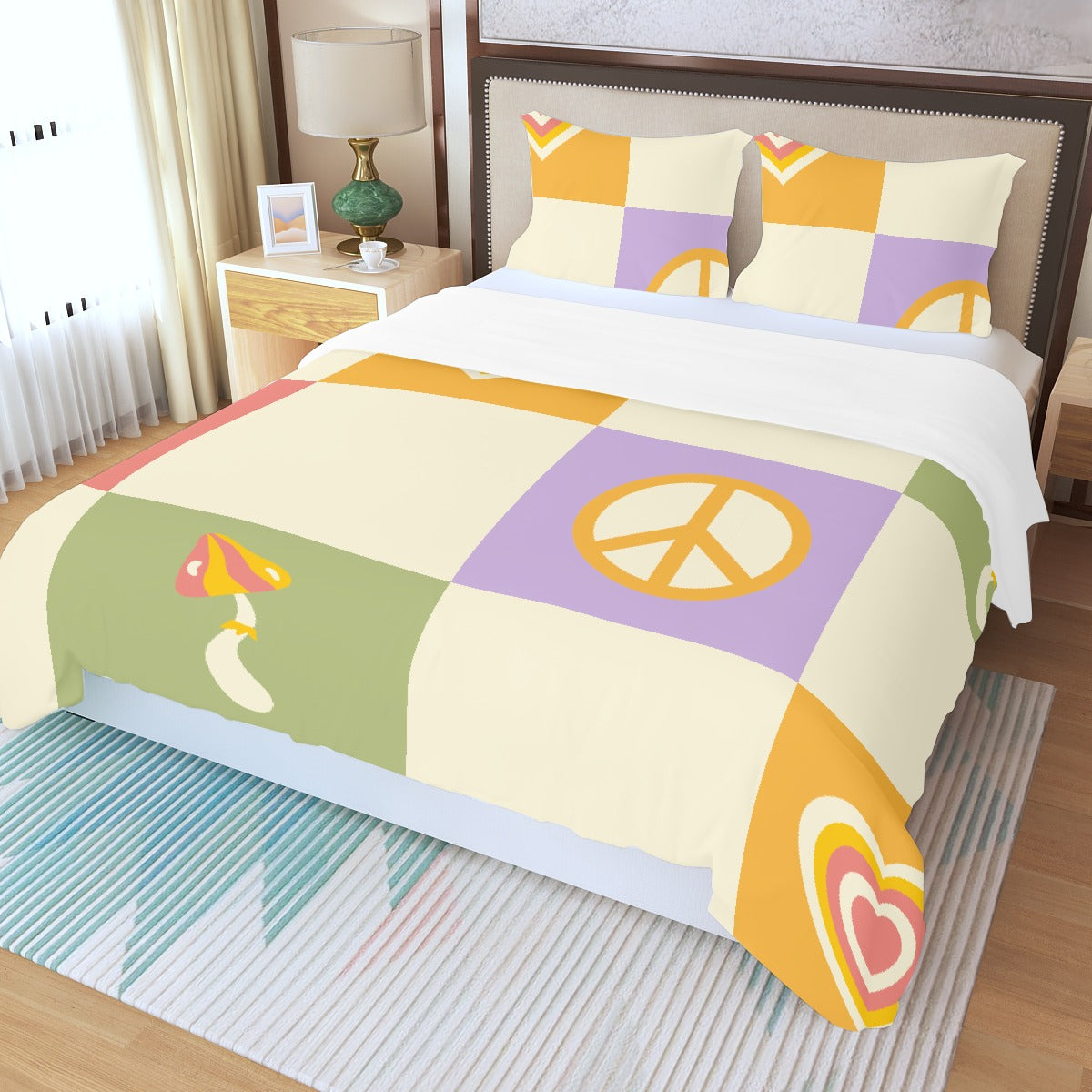 Three Piece Duvet Bedding Set Peace Sing